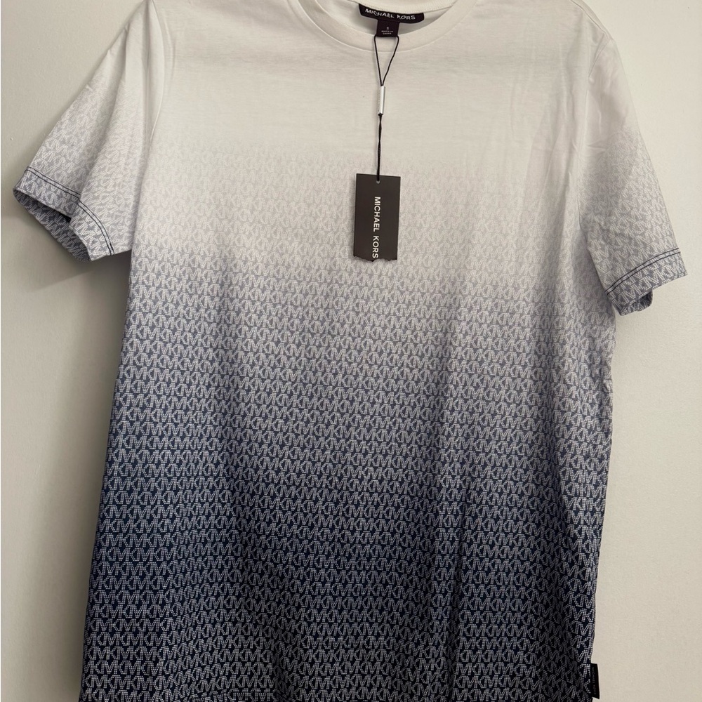Michael Kors Monogram Gradient Tee in White and Blue